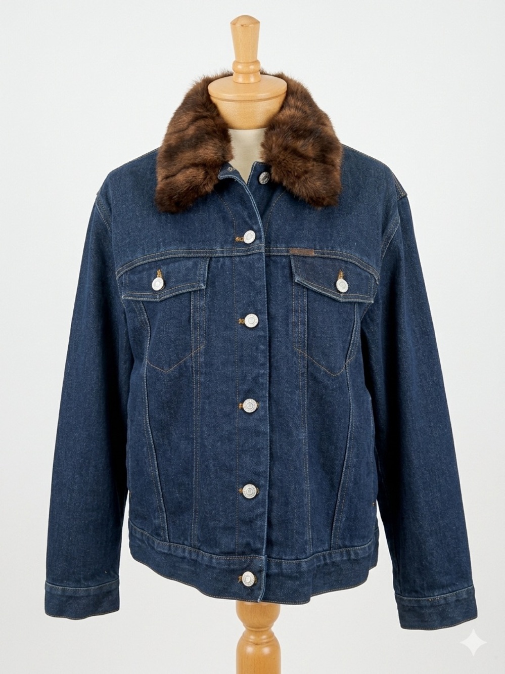Ralph Lauren cotton dark denim jacket with removable faux fur collar